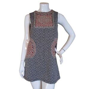 Molly Bracken Retro Grey Red Embroidered Sleeveless Mini Dress SZ XS